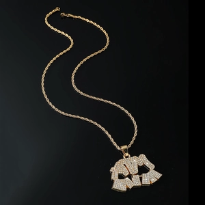 Hip Hop Iced Out ATM MAMA Letter Pendant Necklace For Men Women Alloy Rhinestone Rope Chain Jewelry