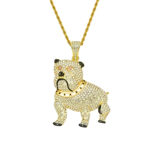 Hip Hop Iced Out Bulldog Hanger Halsketting Legering Strass Heren Sieraden Roestvrij Staal Touwketting Hond Ketting