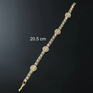 Bracciale a catena dorata con smileys di strass scintillanti, lunghezza totale 20,5 cm