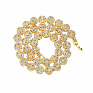 Hip Hop Kräftige Smiley-Gesicht Legierung Strass Panzerkette Halskette Für Herren Punk Voller Icy Out Bling Schmuck Gold Silber Vergoldet
