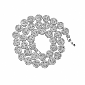 Silberne Iced-Out Gliederkette mit funkelnden Smiley-Gliedern und Kristallbesatz