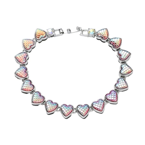 Hip Hop Iridescent Heart Link Bracelet With Rhinestone Alloy Mermaid Scale Pattern Gold Silver Color Jewelry For Men Women