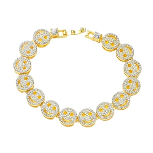 Hip Hop Bracelet Alloy Smiling Face Iced Out Rhinestone Pave Gold Silver Plated Fashion Unisex Jewelry Bangle Gift
