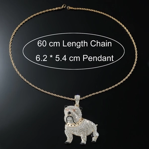 Hip hop bulldog hanger met ijskoude kristallen, 60cm touwketting en rode ogen decor