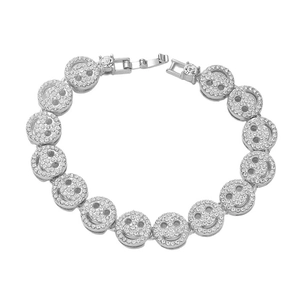 Hip hop silver bracelet with iced-out smiley faces and shimmering pavé crystals
