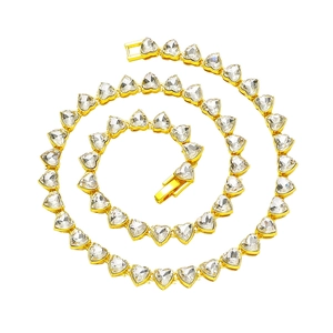 Collier Maille Cubaine en Strass en Forme de Cœur Hip Hop pour Homme Femme Alliage Plaqué Or Argent Bijoux de Tennis