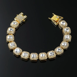 Hip Hop Personalized Square Rhinestone Cuban Chain Bracelet Iced Out Zinc Alloy Geometric Jewelry For Men Women Gold Silver