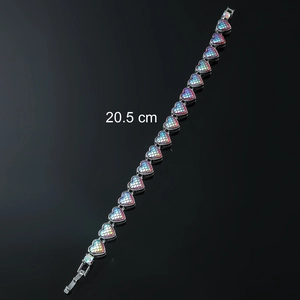 Silver-tone heart link bracelet with iridescent fish scale texture, 20.5 cm length
