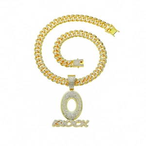 Hiphop O Block Letter Pendant Necklace For Men Iced Out Rhinestone Alloy Cuban Link Chain Gold Silver Streetwear Jewelry