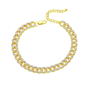 Hip Hop Iced Out Cuban Link Anklet For Women Men Alloy Rhinestone Adjustable Foot Chain Trendy Punk Streetwear Jewelry Gift