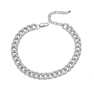 Silver iced out Cuban link anklet with shimmering crystals and adjustable lobster clasp