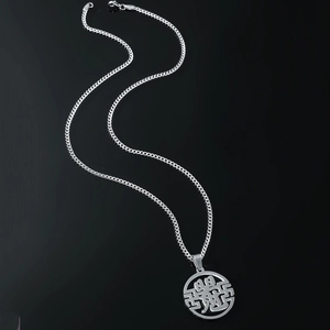 Collier pour Hommes Hip Hop en Acier au Titane Avec Pendentif Caractère Chinois Fortune Chaîne Gourmette Argent Bijoux Rétro
