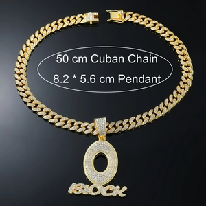 Gold plated iced out O-Block pendant with 50cm cuban chain necklace for men hip hop street style