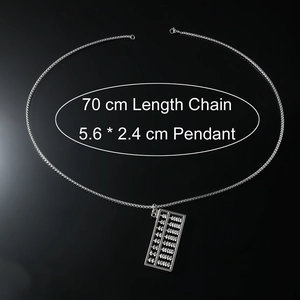 Silver abacus pendant necklace with movable beads on a 70cm chain for men and women