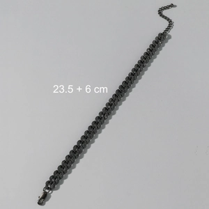 Detail view of gunmetal iced-out Cuban link anklet with crystals and 23.5+6cm extension chain