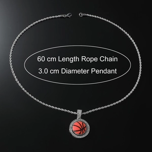 Hiphop basketbal hanger ketting met strass steentjes en 60cm lange touwketting