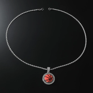 Hip hop basketbal hanger ketting met zilveren gedraaide ketting en sprankelende strasstenen