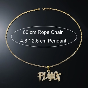 Κολιέ με μενταγιόν FLIGHT hip hop με αλυσίδα σχοινί 60cm και αστραφτερά κρύσταλλα