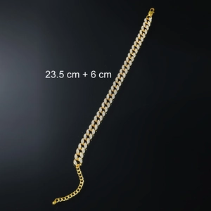 Gold iced out Cuban link anklet for men and women with 23.5cm plus 6cm extension