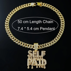 Hip hop gold Cuban link necklace with iced out SELF PAID dripping letter pendant