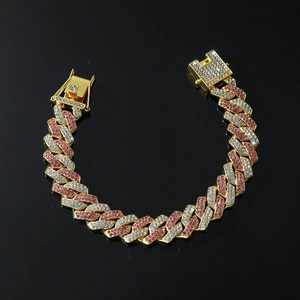 Bracelet Cuban Link Iced Out Hip Hop Bijoux En Alliage De Zinc Plein Strass Double Rangée Accessoire De Mode Hommes Femmes