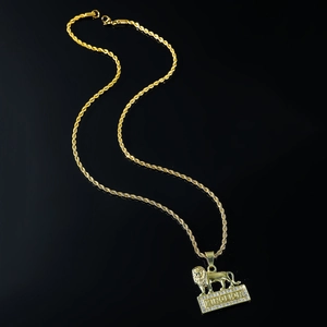 Collier pour homme hip hop lion king doré avec strass et chaîne de type cordelette