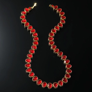 Hip Hop Men's Gold Plated Alloy Red Skull Rhinestone Necklace Gothic Cuban Chain Full Diamond Statement Jewelry Gift