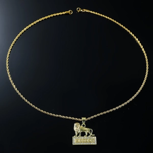 Collier Pendentif Roi Lion Hip Hop Hommes Alliage Acier Inoxydable Chaîne Torsadée Strass Punk Bijoux