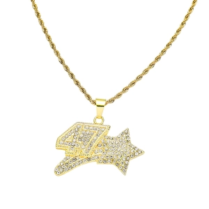 Collier hip hop doré avec pendentif numéro 47 serti de strass et chaîne corde