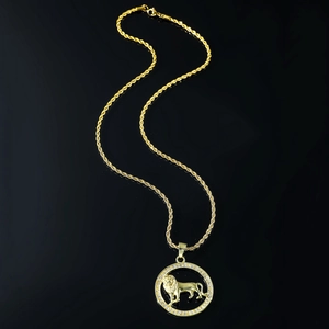 Hip hop gold plated lion head pendant necklace with rhinestones and rope chain link