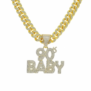 Iced out hip hop Cuban link necklace with crystal 90's BABY letter pendant