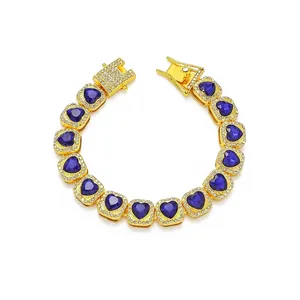 Übertriebenes Herz Panzerkette Armband Mit Strass Für Herren Damen Hip Hop Legierung Herzform Strass Schmuck Party Accessoire