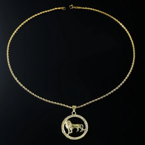 Hip Hop Lion Head Medallion Necklace For Men Women Zinc Alloy Rhinestone Lion Pendant Stainless Steel Rope Chain Jewelry