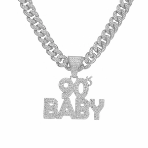 Iced out hip hop 90'S BABY pendant with sparkling zircon on cuban link necklace