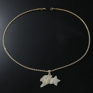 Collier Pendentif Hip Hop Iced Out Numéro 47 Étoile Pour Homme Bling Alliage De Zinc Strass Chaîne En Acier Inoxydable