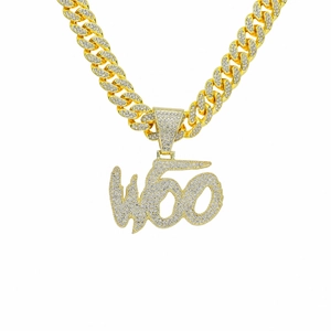 Hip-hop gold plated Cuban link necklace with iced out W60 rhinestone pendant for men