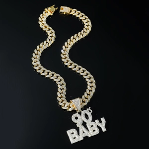 Hip Hop 90S BABY Iced Out Pendant Necklace Alloy Rhinestone Cuban Link Chain For Men Nightclub Personalized Jewelry