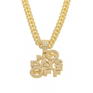 Hip Hop Iced Out No Days Off Pendant Necklace For Men Alloy Rhinestone Cuban Link Chain Gold Silver Fashion Jewelry Accessory