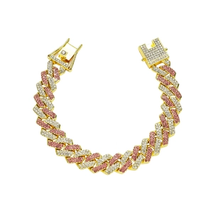 Bracelet Chaîne Cubaine Hip Hop Entièrement Sertie de Strass Losange Double Rangée Incrusté Alliage pour Hommes Femmes Bijoux de Fête