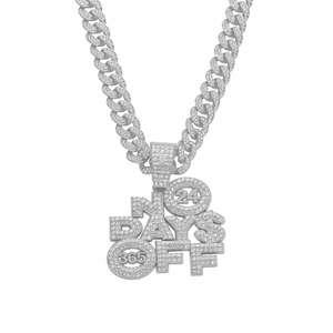 Men's silver Cuban chain necklace with iced-out No Days Off pendant in hip hop style