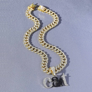 Collier Pendentif Animal Lettre CAT Strass Hip Hop pour Hommes Chaîne Gourmette Plaquée Or Argent Bijoux de Mode