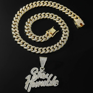 Hip Hop Goldene Kubanische Kette mit Stay Humble Anhänger für Herren mit Zirkonia