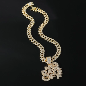 Iced out gold Cuban link necklace with NO DAYS OFF 24/365 pendant for hip hop style