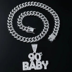 Iced out 90'S BABY pendant with silver cuban link chain for hip hop street style