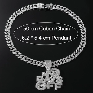 Hip-hop silver Cuban chain with NO DAYS OFF iced-out pendant for men fashion jewelry