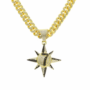 Collana con Ciondolo a Stella Solare Numero 7 Iced Out Hip Hop per Uomo Catena a Maglia Cubana Strass Gioielli alla Moda