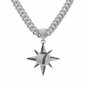 Collana cubana d'argento con ciondolo a stella ghiacciata e numero 7 in stile hip hop