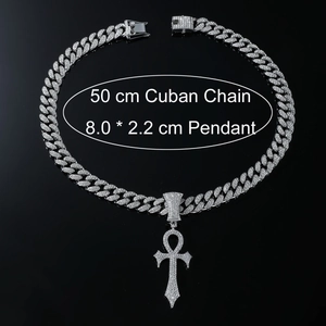 Chaîne cubaine hip hop Iced Out avec pendentif croix Ankh étincelant de 8,0 cm