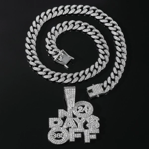 Hip hop Cuban link chain with iced out 'NO DAYS OFF' letter pendant for men