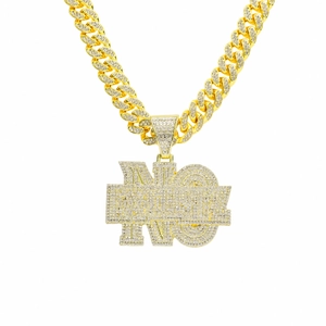 Hip Hop Men Iced Out NO EXCUSES Letter Pendant Necklace Zinc Alloy Rhinestone Cuban Chain Personalized Fashion Jewelry Gift